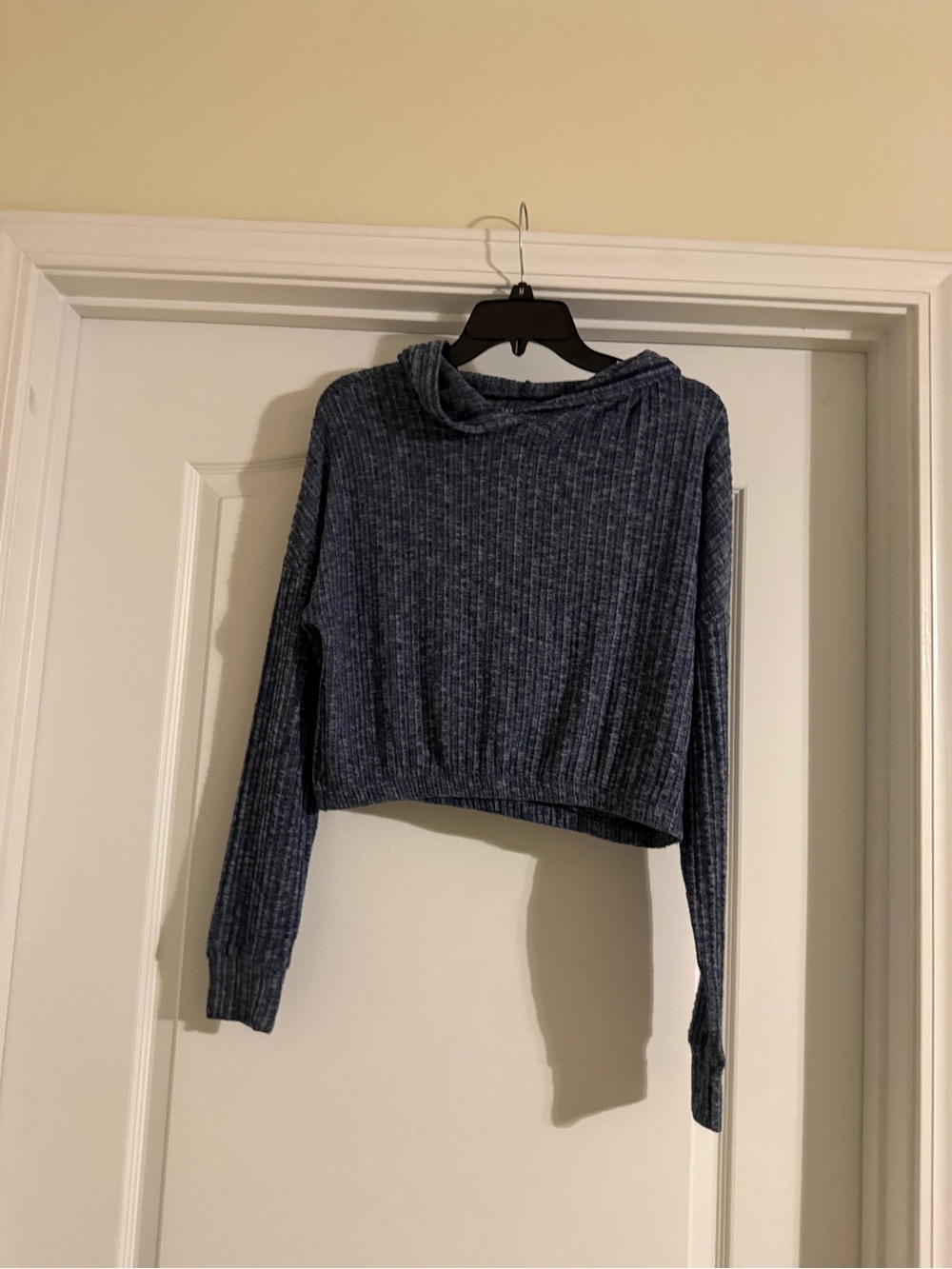 Aeropostale Blue Ribbed Cropped Cowl Neck Sweater